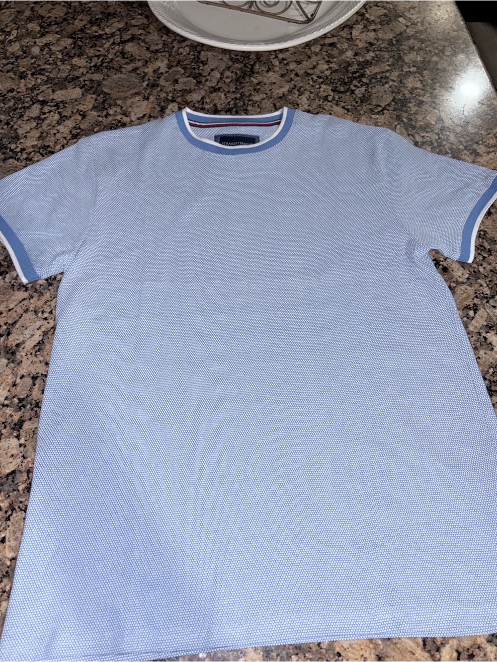Uniqlo Men's Sky Blue Short Sleeve Knit Tee with Contrast Trim